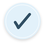 Blue checkmark inside a light blue circle
