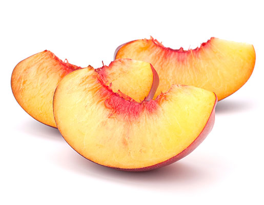 Three peach slices with vibrant colors